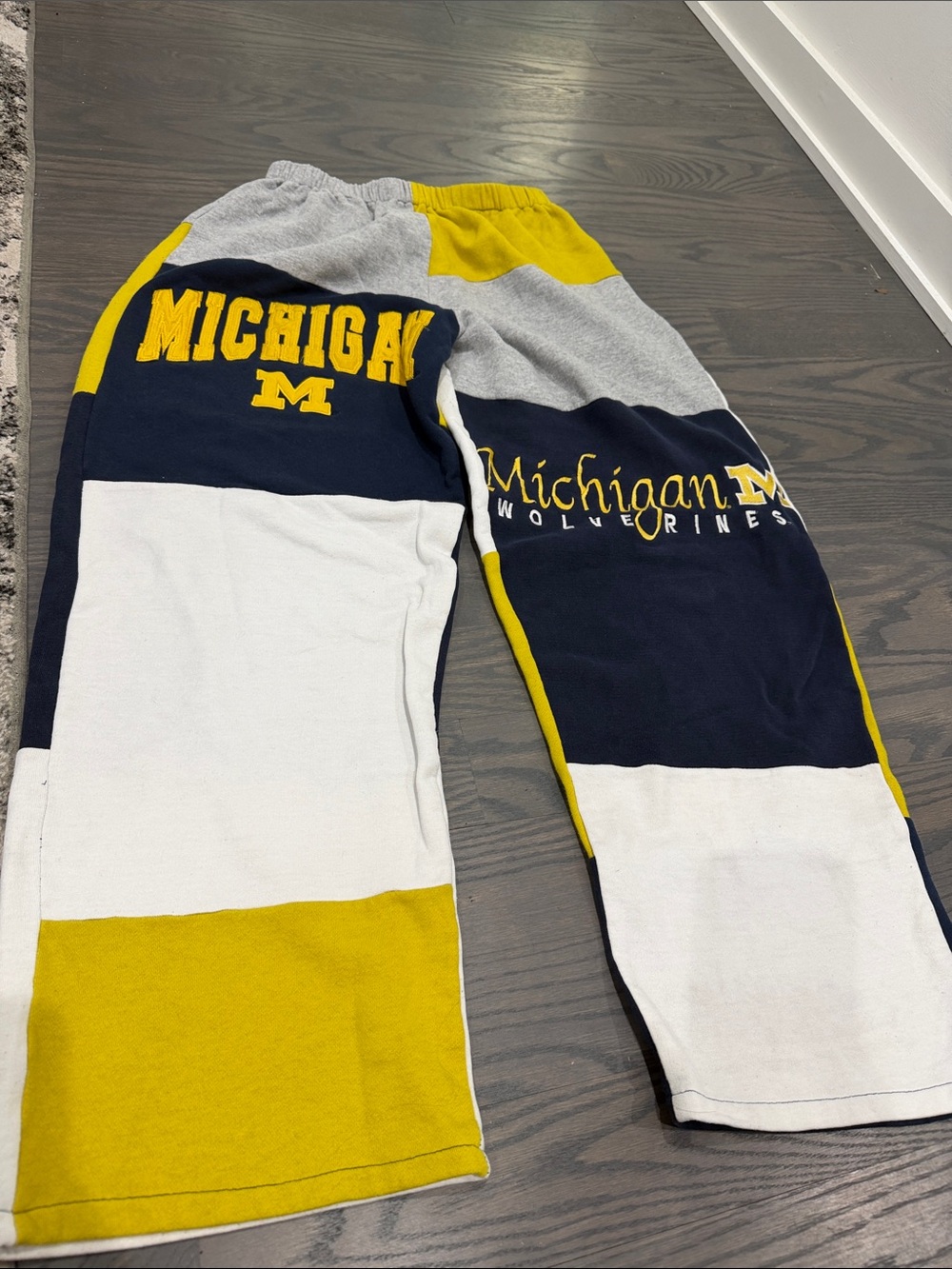 University of Michigan Colorblock Sweat Pants - Navy, Yellow, White. Custom made